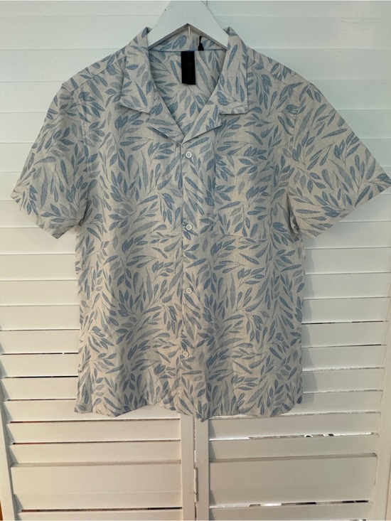 Soulstar Other - Soulstar Linen-Like Short Sleeve Blue Leaf Print Camp Collar Shirt NWT Med
